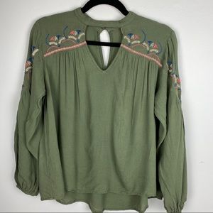 Flying Tomato Embroidered Keyhole Boho Blouse